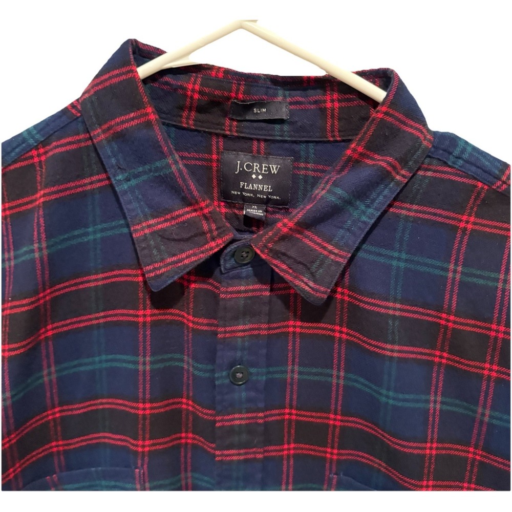 J Crew Men Shirt XL Red Blue Plaid Cotton Long Sleeve Button Down Slim Fit